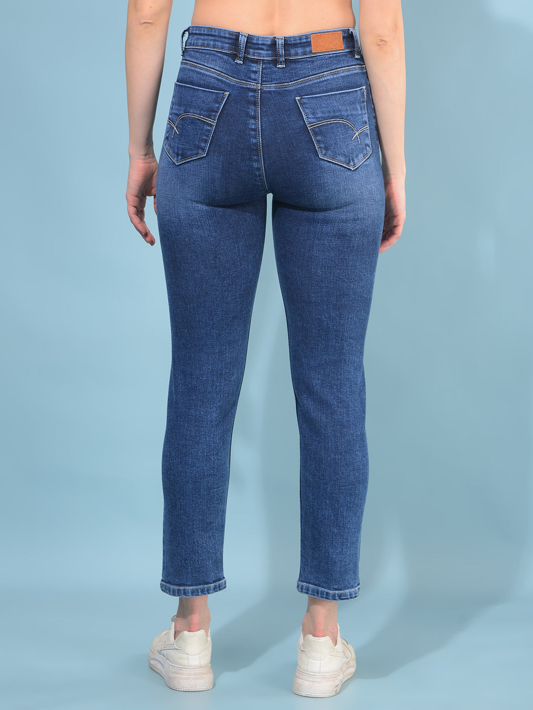 Blue Straight Cotton Jeans-Women Jeans-Crimsoune Club