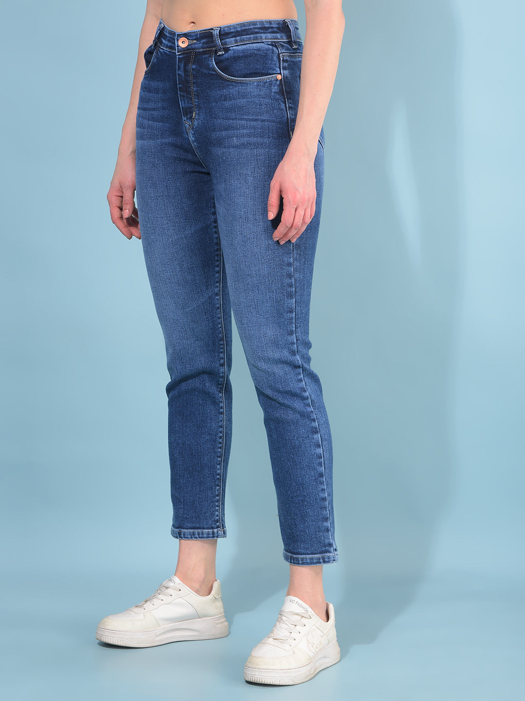 Blue Straight Cotton Jeans-Women Jeans-Crimsoune Club