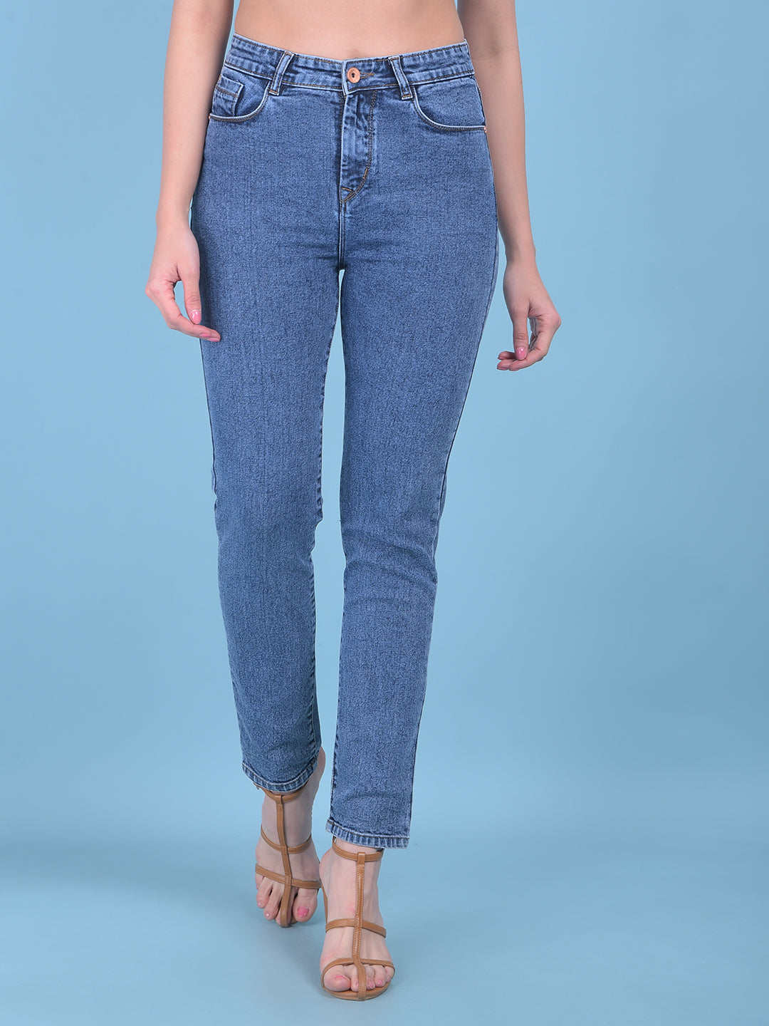 Blue Straight Jeans-Women Jeans-Crimsoune Club