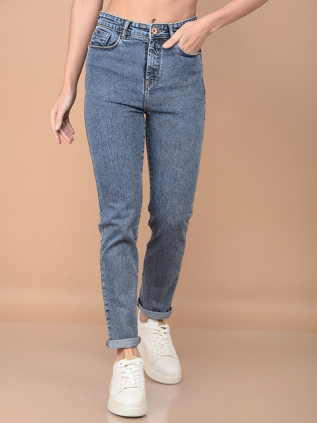 Blue Straight Jeans-Women Jeans-Crimsoune Club