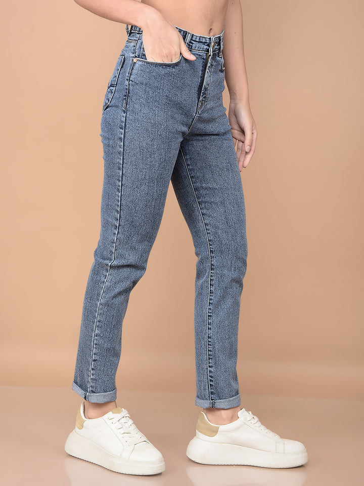 Blue Straight Jeans-Women Jeans-Crimsoune Club
