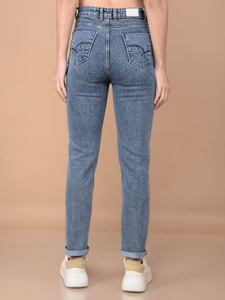 Blue Straight Jeans-Women Jeans-Crimsoune Club