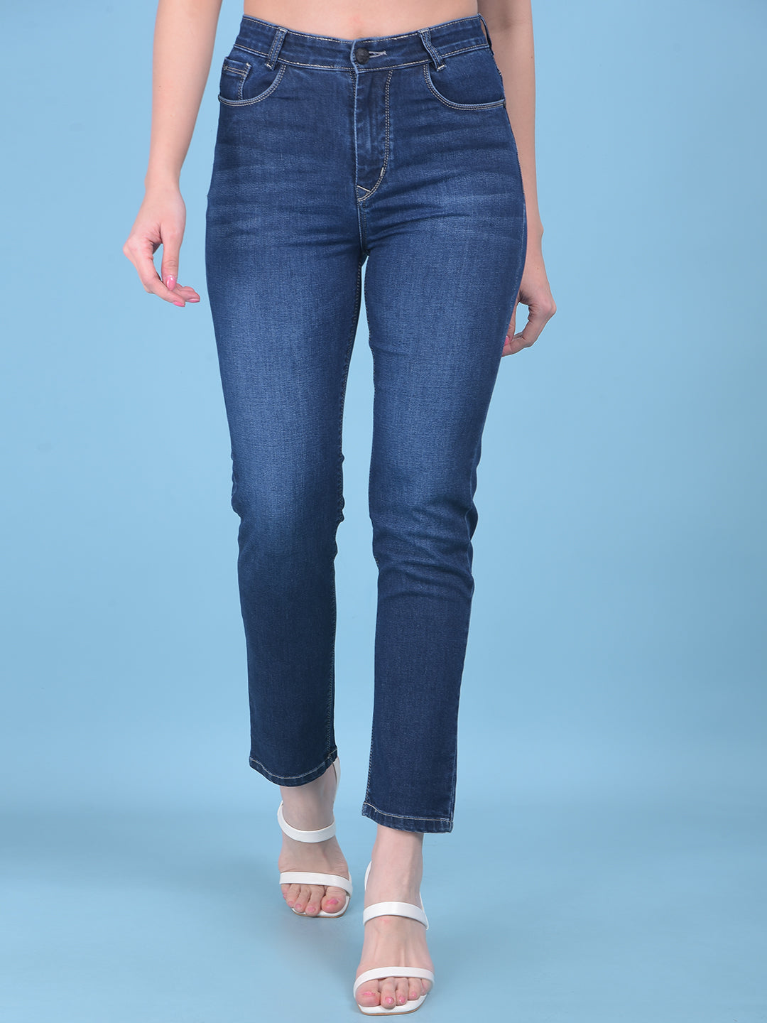 Blue Straight Jeans-Women Jeans-Crimsoune Club