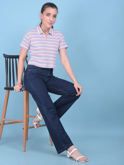 Blue Wide-Leg Jeans-Women Jeans-Crimsoune Club