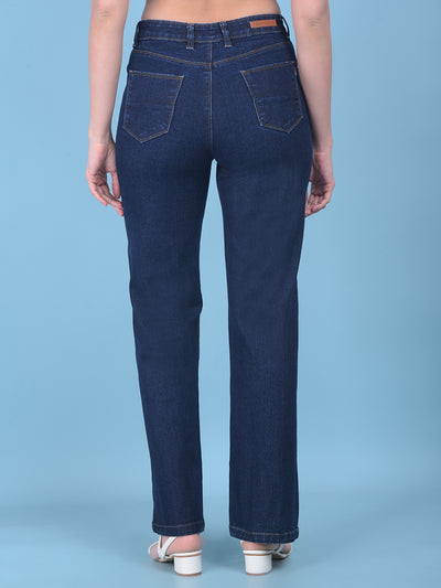 Blue Wide-Leg Jeans-Women Jeans-Crimsoune Club