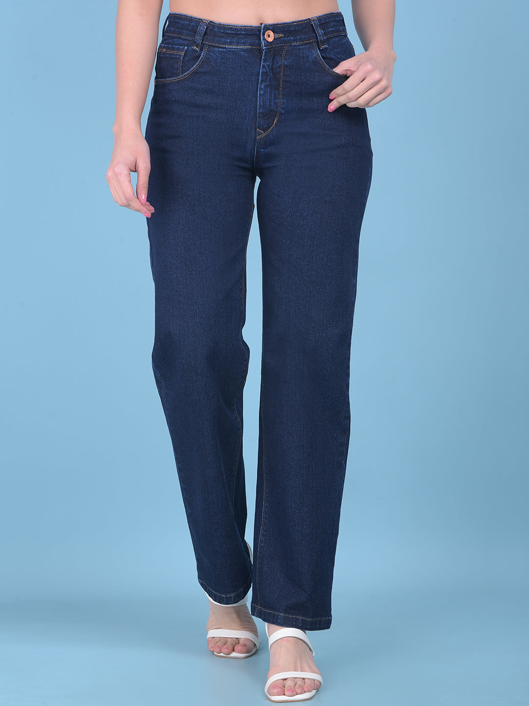 Blue Wide-Leg Jeans-Women Jeans-Crimsoune Club