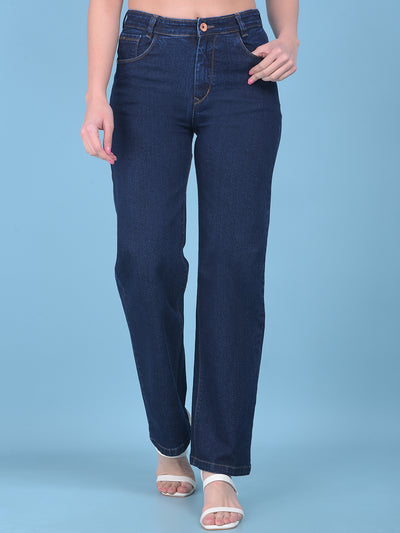 Blue Wide-Leg Jeans-Women Jeans-Crimsoune Club