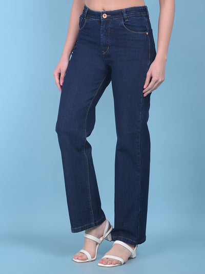 Blue Wide-Leg Jeans-Women Jeans-Crimsoune Club