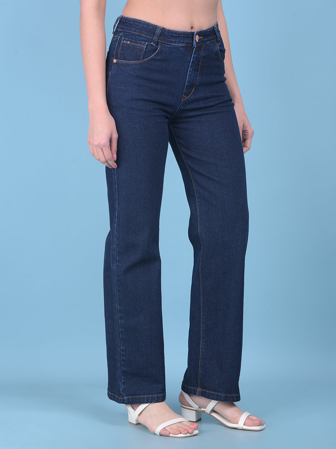 Blue Wide-Leg Jeans-Women Jeans-Crimsoune Club