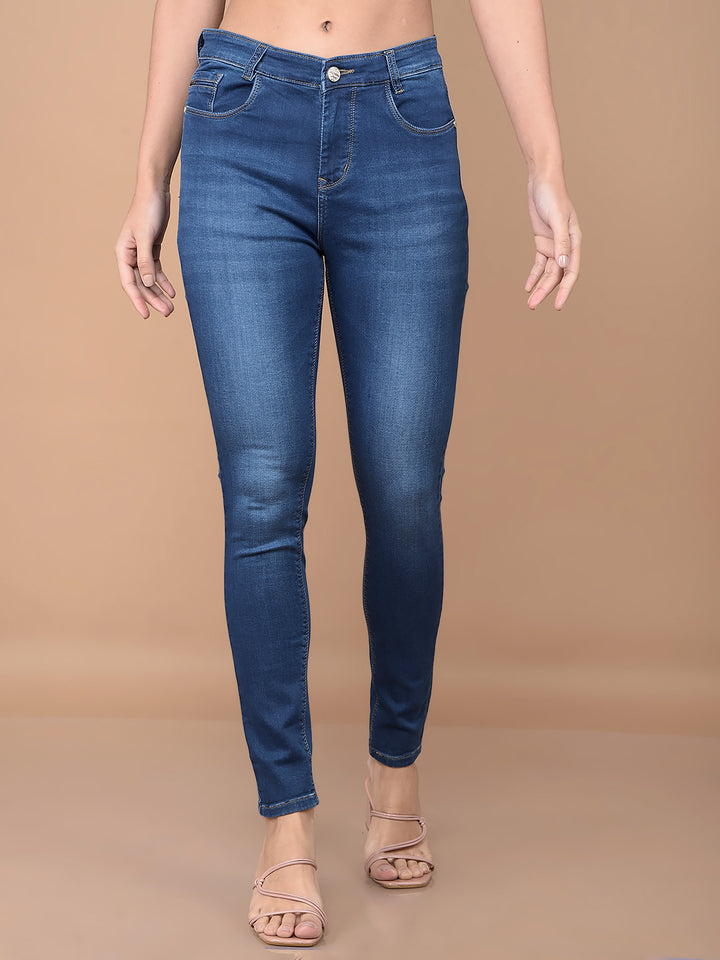 Blue Skinny High-Waist Jeans-Women Jeans-Crimsoune Club