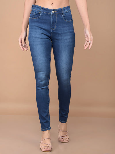 Blue Skinny High-Waist Jeans-Women Jeans-Crimsoune Club