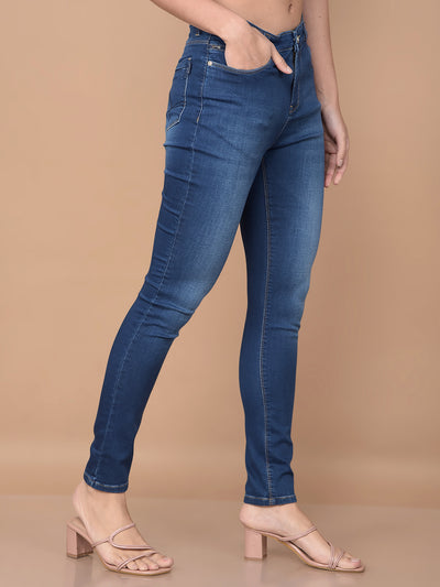 Blue Skinny High-Waist Jeans-Women Jeans-Crimsoune Club