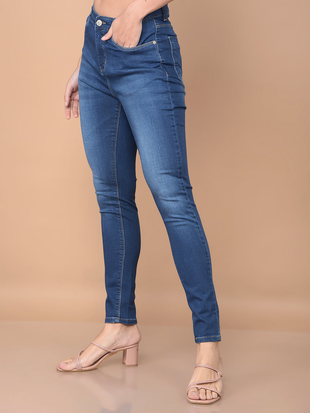 Blue Skinny High-Waist Jeans-Women Jeans-Crimsoune Club