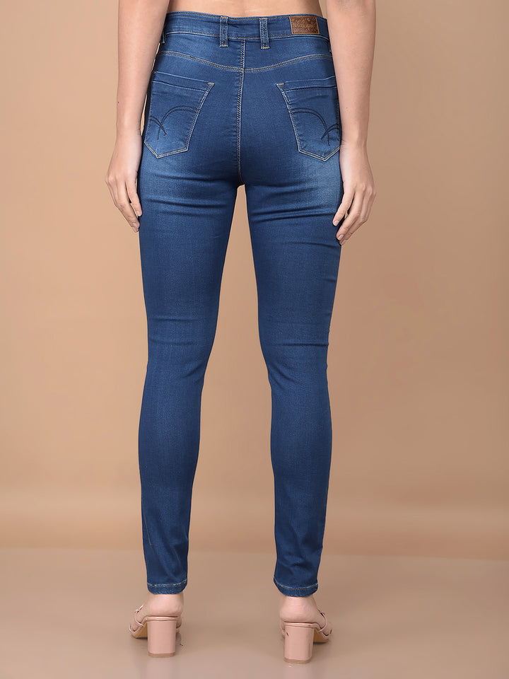 Blue Skinny High-Waist Jeans-Women Jeans-Crimsoune Club