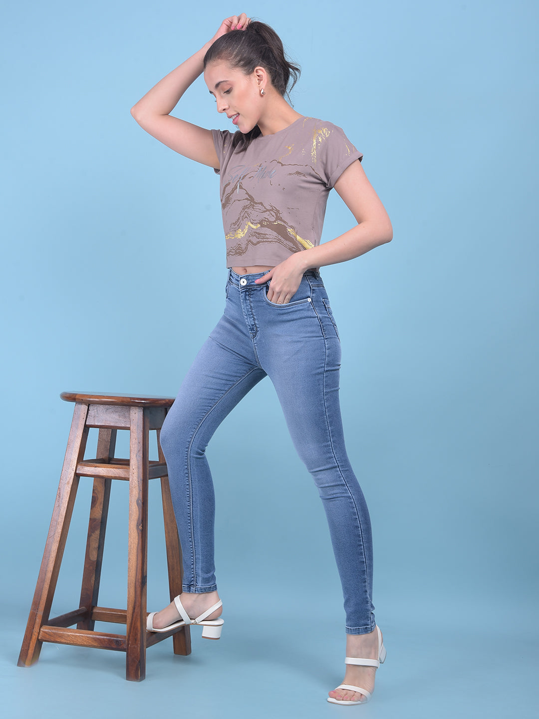 Blue Skinny High Waist Jeans-Women Jeans-Crimsoune Club