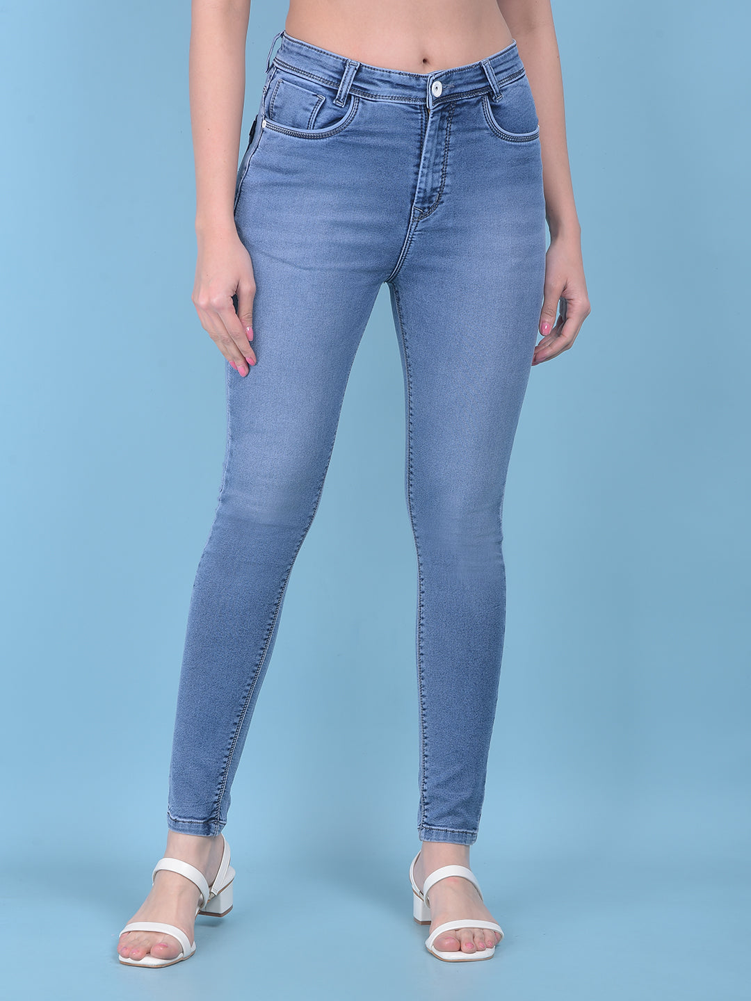 Blue Skinny High Waist Jeans-Women Jeans-Crimsoune Club