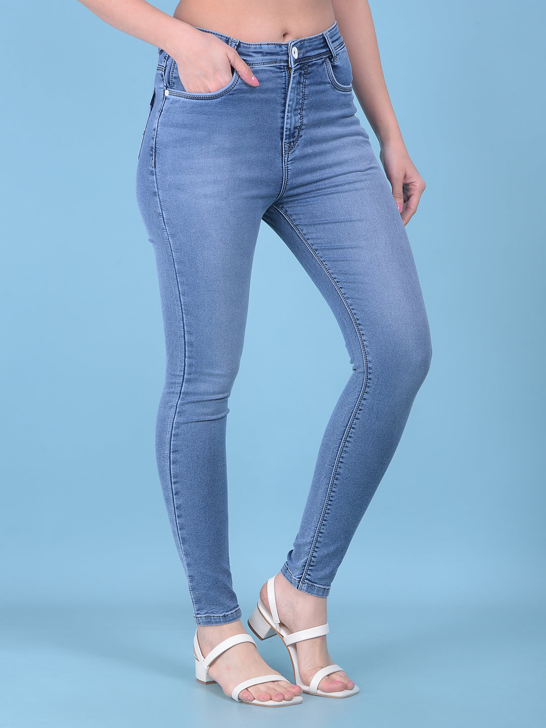 Blue Skinny High Waist Jeans-Women Jeans-Crimsoune Club