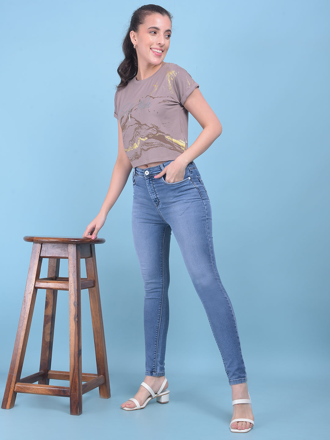 Blue Skinny High Waist Jeans-Women Jeans-Crimsoune Club