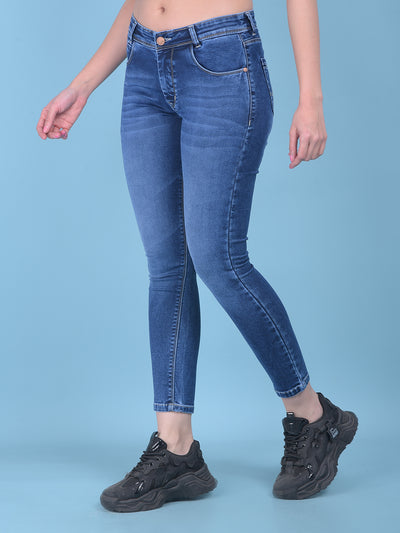 Navy Blue Skinny Jeans-Women Jeans-Crimsoune Club