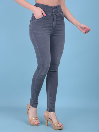 Grey High-Waist Jeans Jeans-Women Jeans-Crimsoune Club
