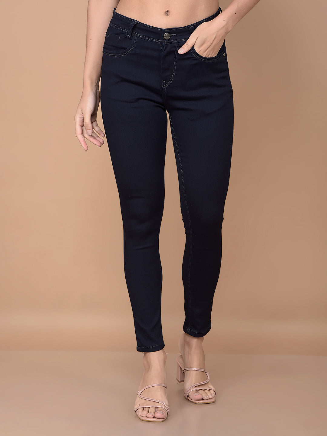 Navy Blue Skinny Jeans-Women Jeans-Crimsoune Club