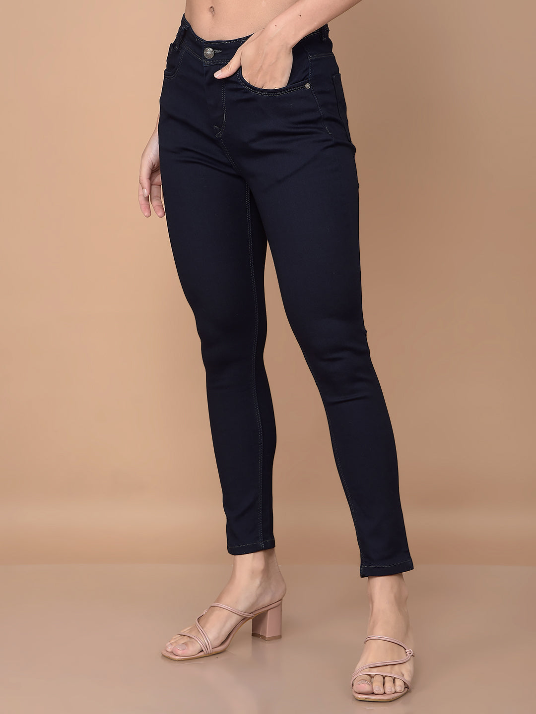 Navy Blue Skinny Jeans-Women Jeans-Crimsoune Club