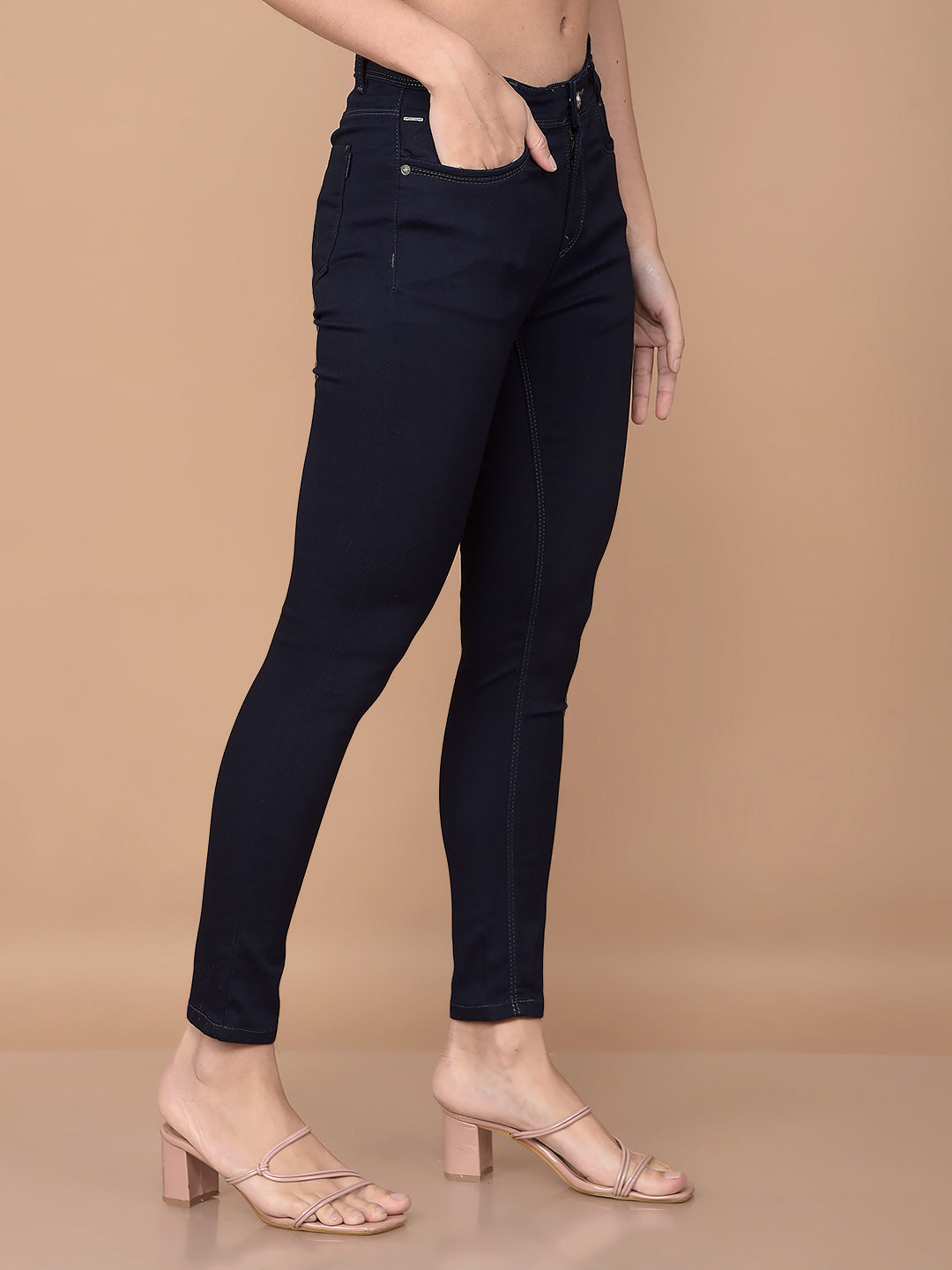 Navy Blue Skinny Jeans-Women Jeans-Crimsoune Club