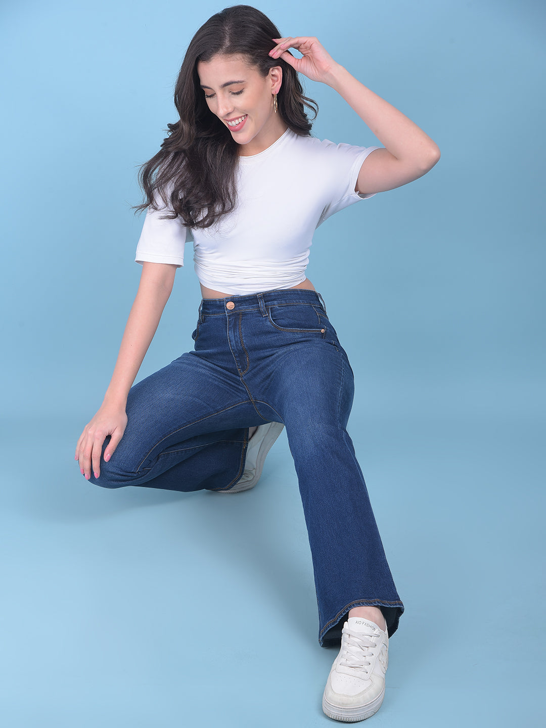 Navy Blue Bootcut Jeans-Women Jeans-Crimsoune Club