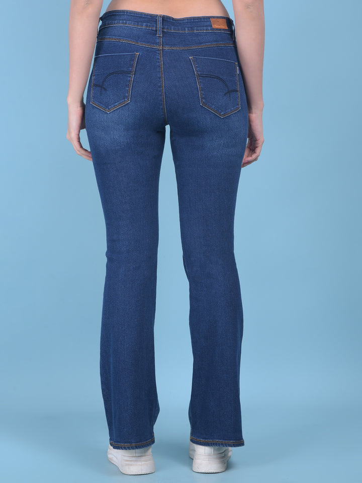 Navy Blue Bootcut Jeans-Women Jeans-Crimsoune Club