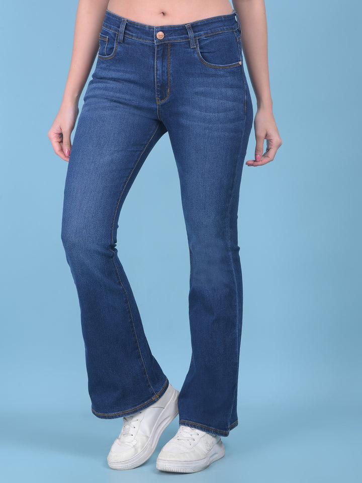 Navy Blue Bootcut Jeans-Women Jeans-Crimsoune Club