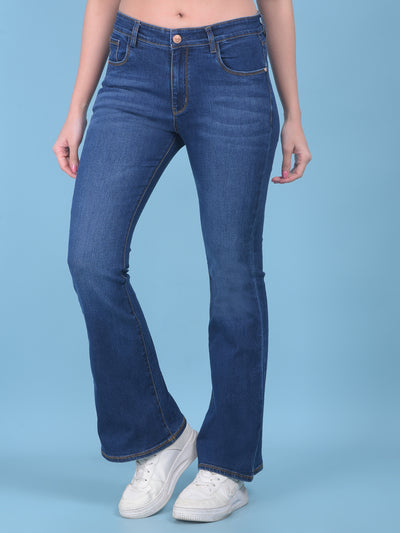 Navy Blue Bootcut Jeans-Women Jeans-Crimsoune Club