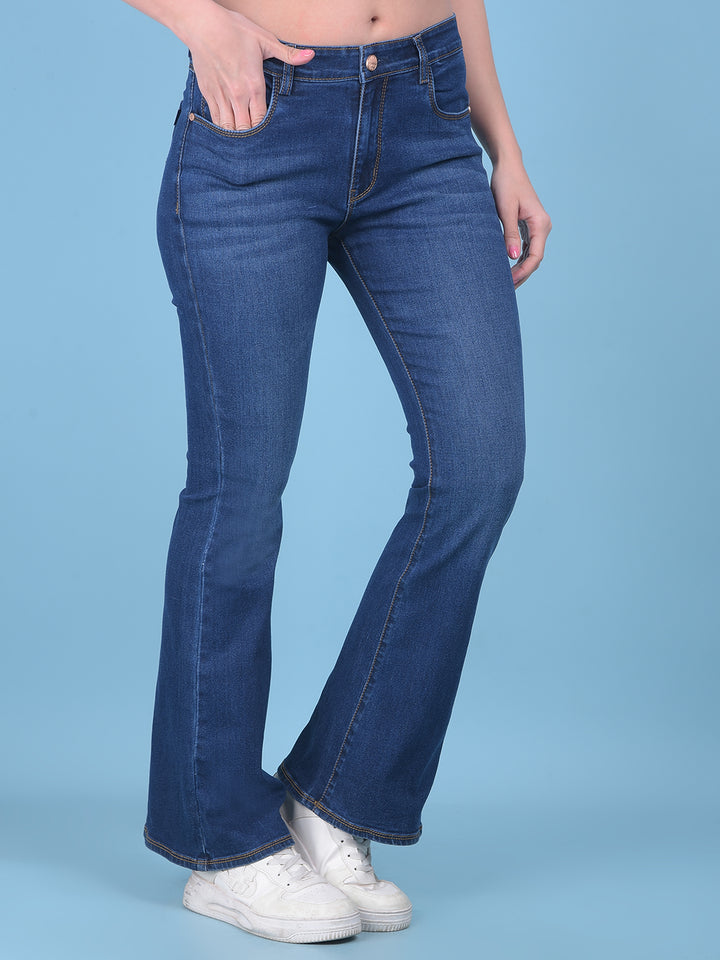Navy Blue Bootcut Jeans-Women Jeans-Crimsoune Club