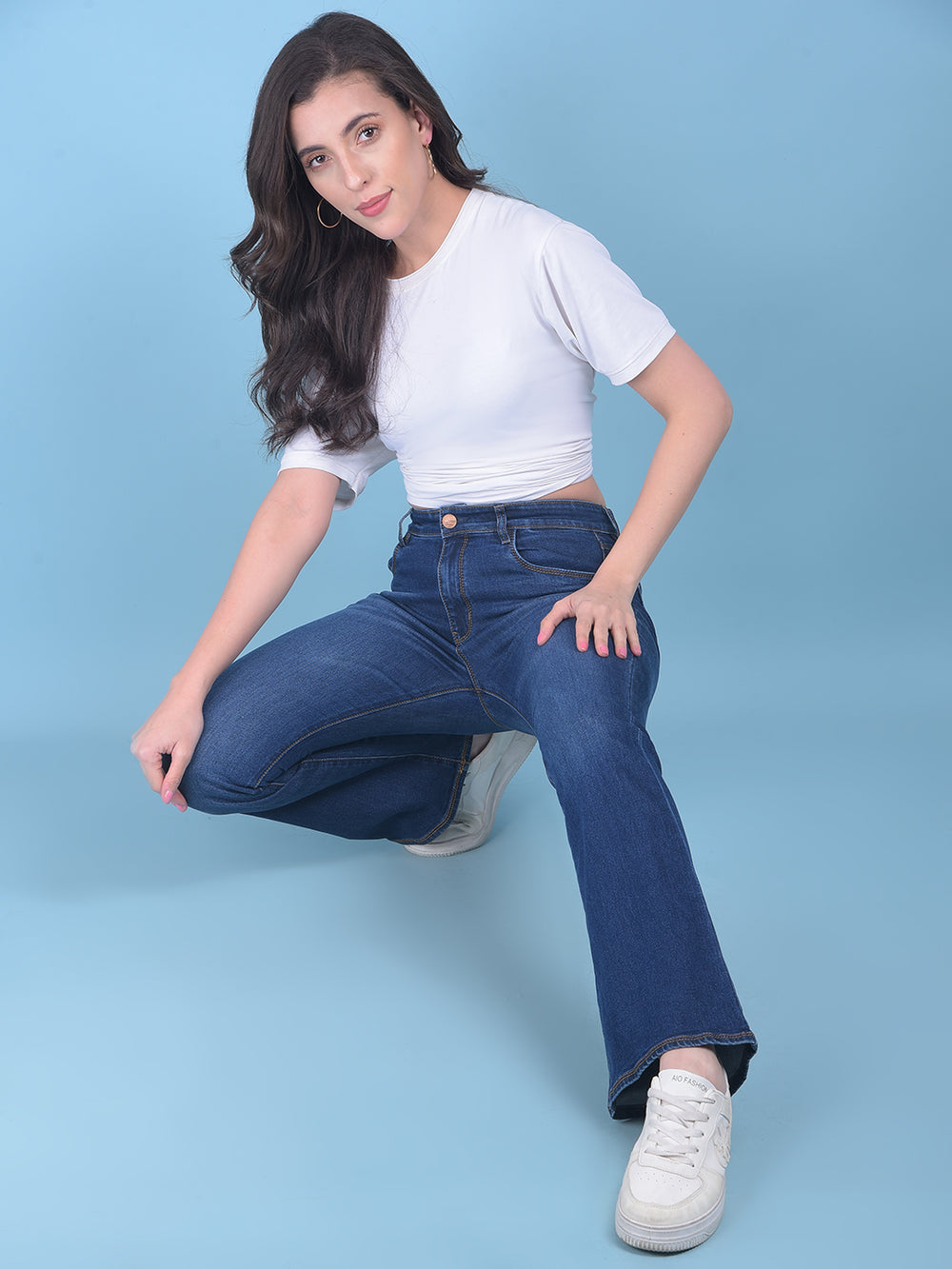 Navy Blue Bootcut Jeans-Women Jeans-Crimsoune Club