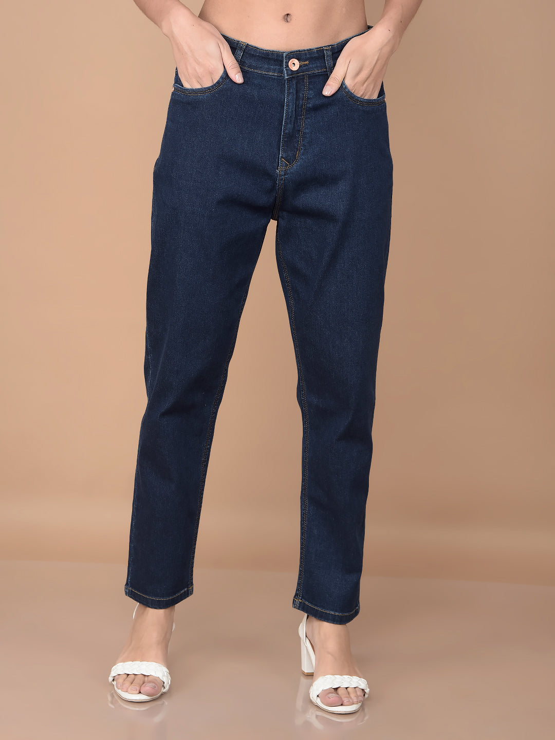 Navy Blue Mom Fit Jeans-Women Jeans-Crimsoune Club