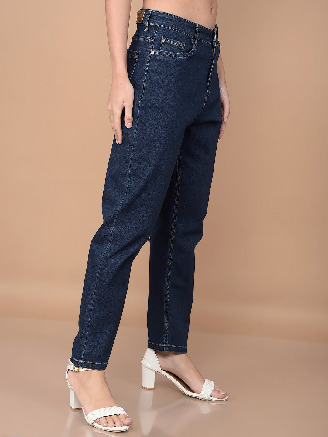 Navy Blue Mom Fit Jeans-Women Jeans-Crimsoune Club