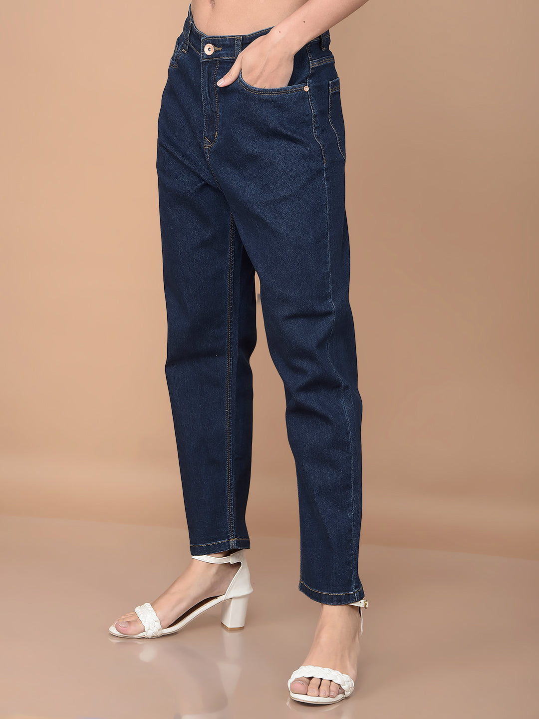 Navy Blue Mom Fit Jeans-Women Jeans-Crimsoune Club