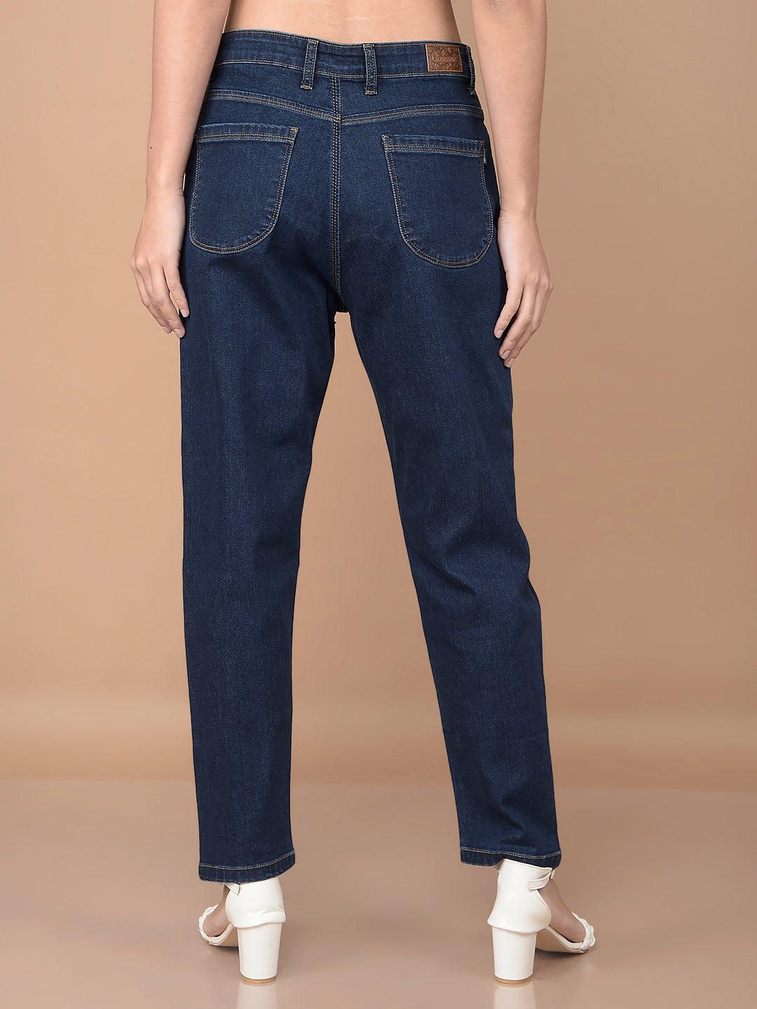 Navy Blue Mom Fit Jeans-Women Jeans-Crimsoune Club