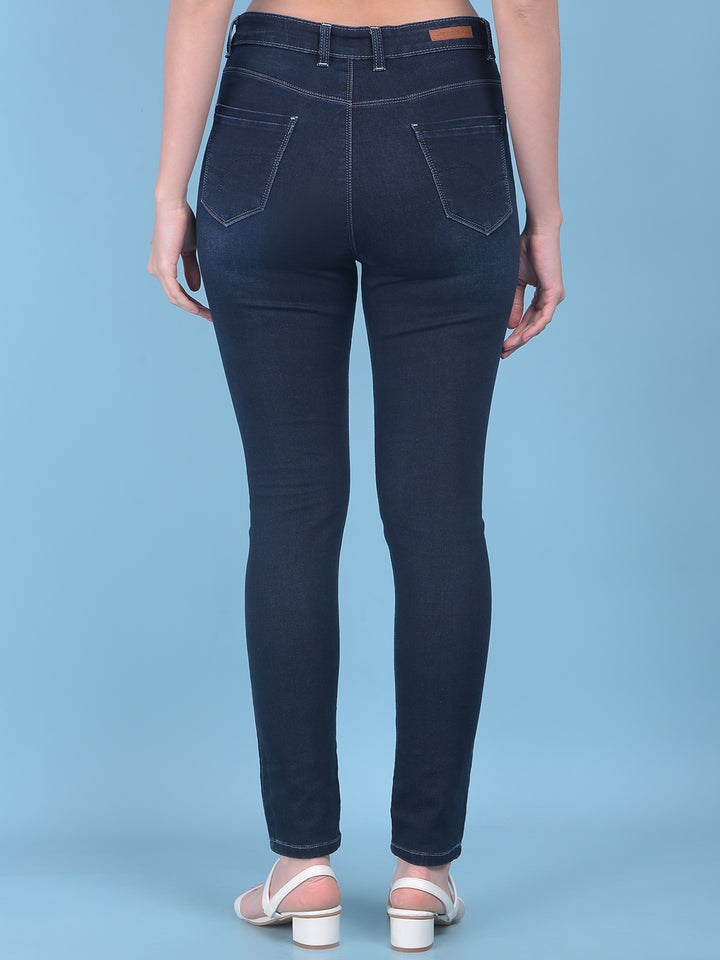 Navy Blue Skinny Jeans-Women Jeans-Crimsoune Club