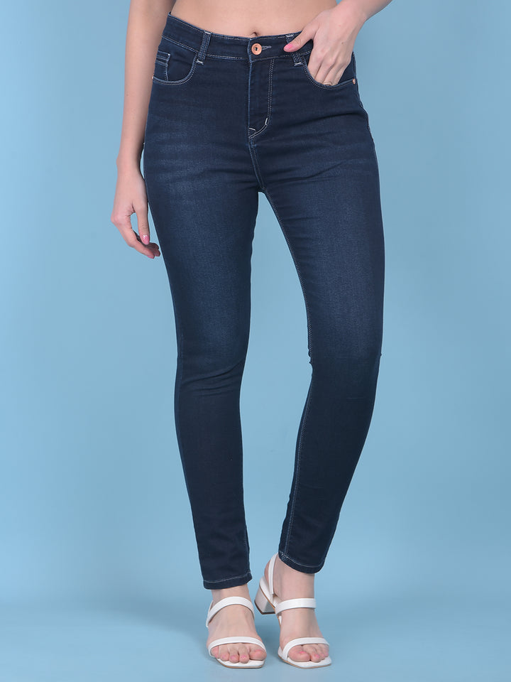 Navy Blue Skinny Jeans-Women Jeans-Crimsoune Club