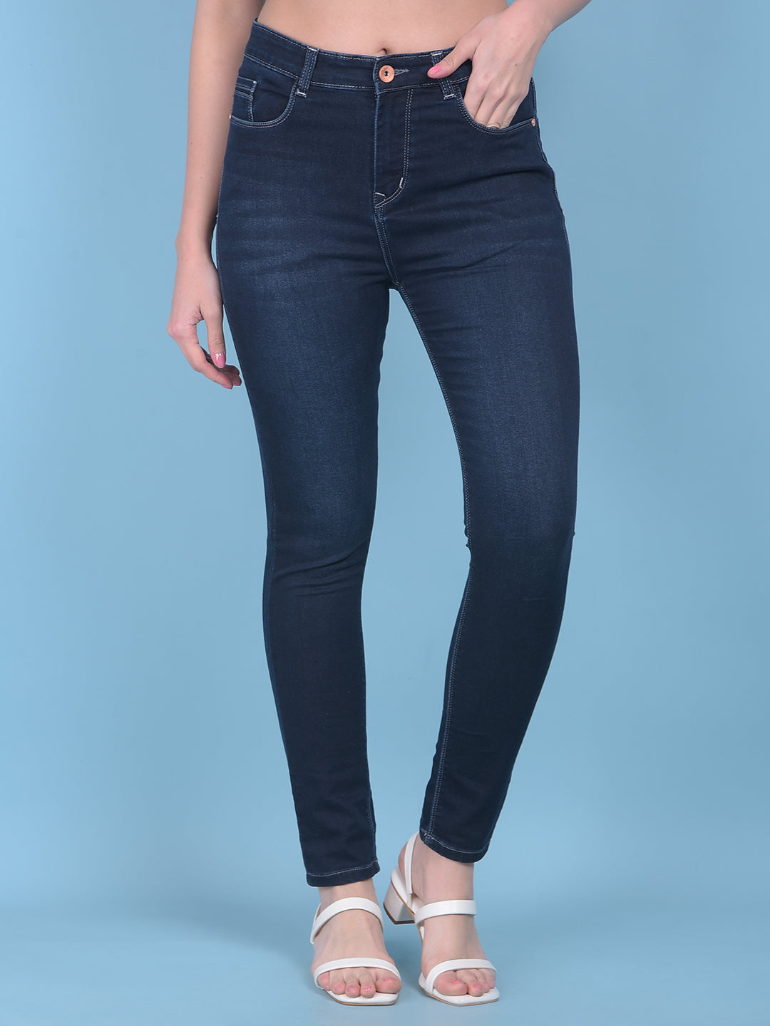 Navy Blue Skinny Jeans-Women Jeans-Crimsoune Club