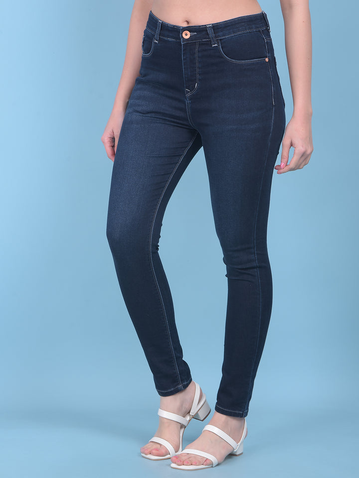 Navy Blue Skinny Jeans-Women Jeans-Crimsoune Club