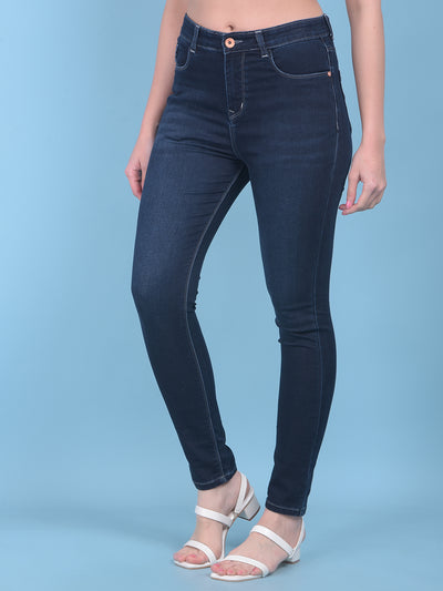 Navy Blue Skinny Jeans-Women Jeans-Crimsoune Club