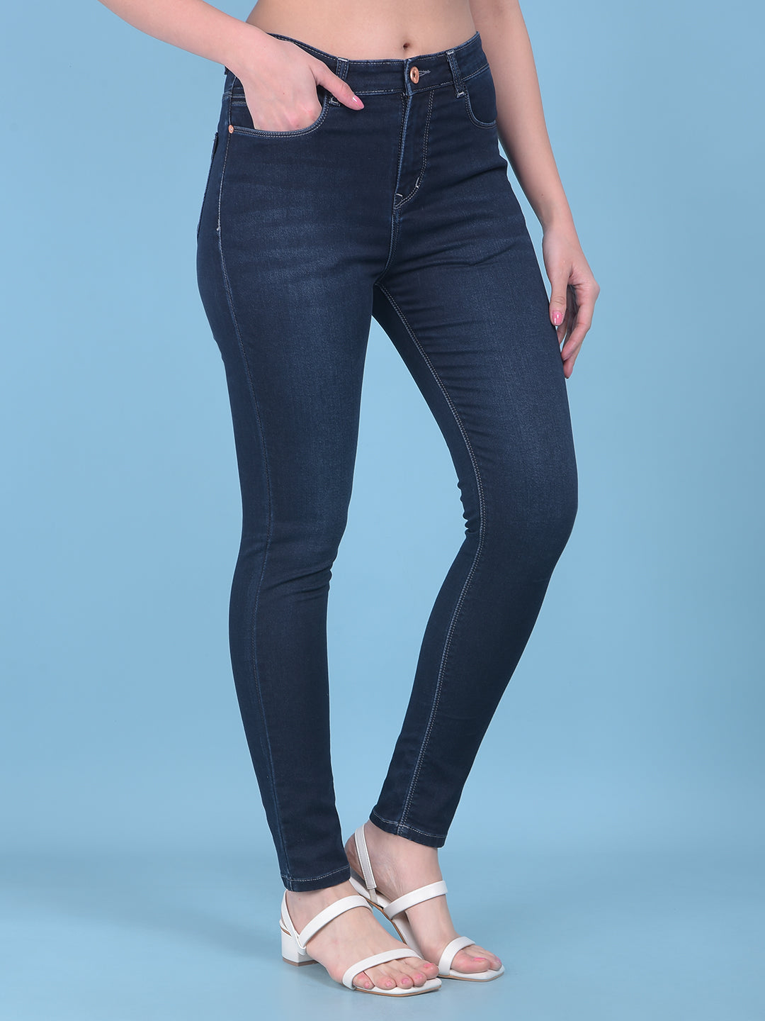 Navy Blue Skinny Jeans-Women Jeans-Crimsoune Club