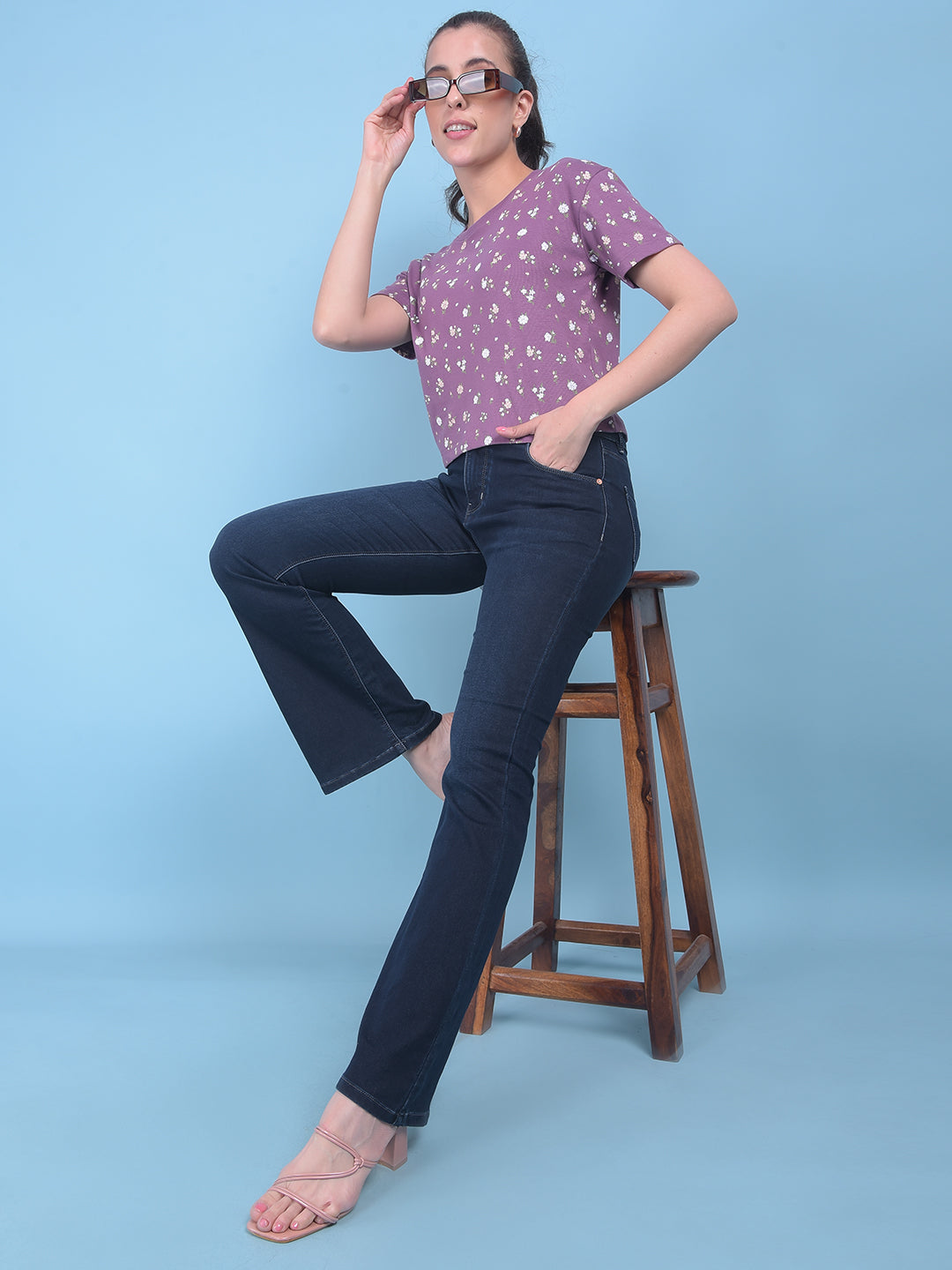 Navy Blue Bootcut Jeans-Women Jeans-Crimsoune Club