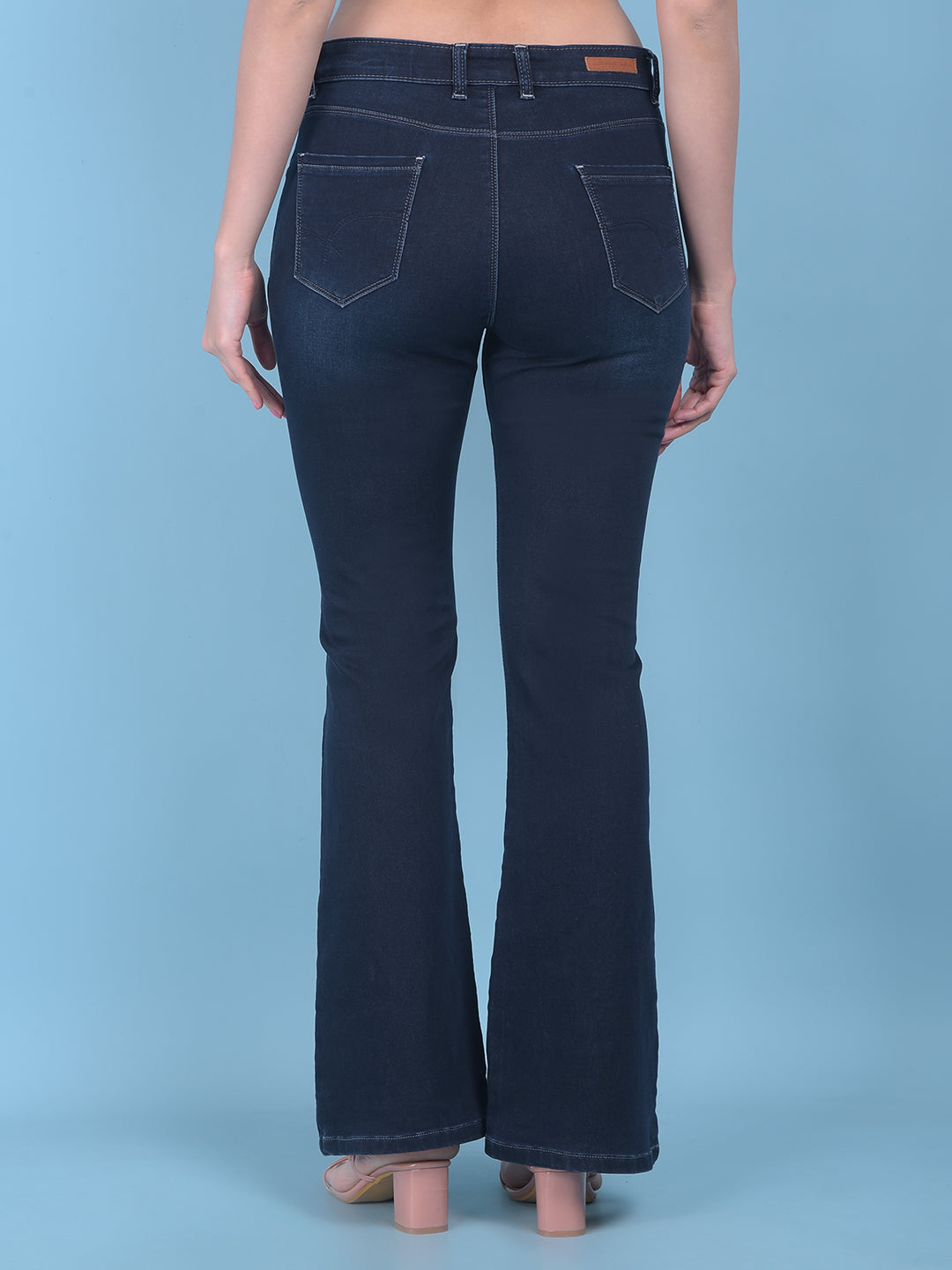 Navy Blue Bootcut Jeans-Women Jeans-Crimsoune Club