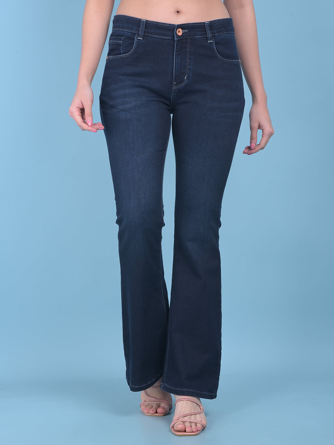 Navy Blue Bootcut Jeans-Women Jeans-Crimsoune Club