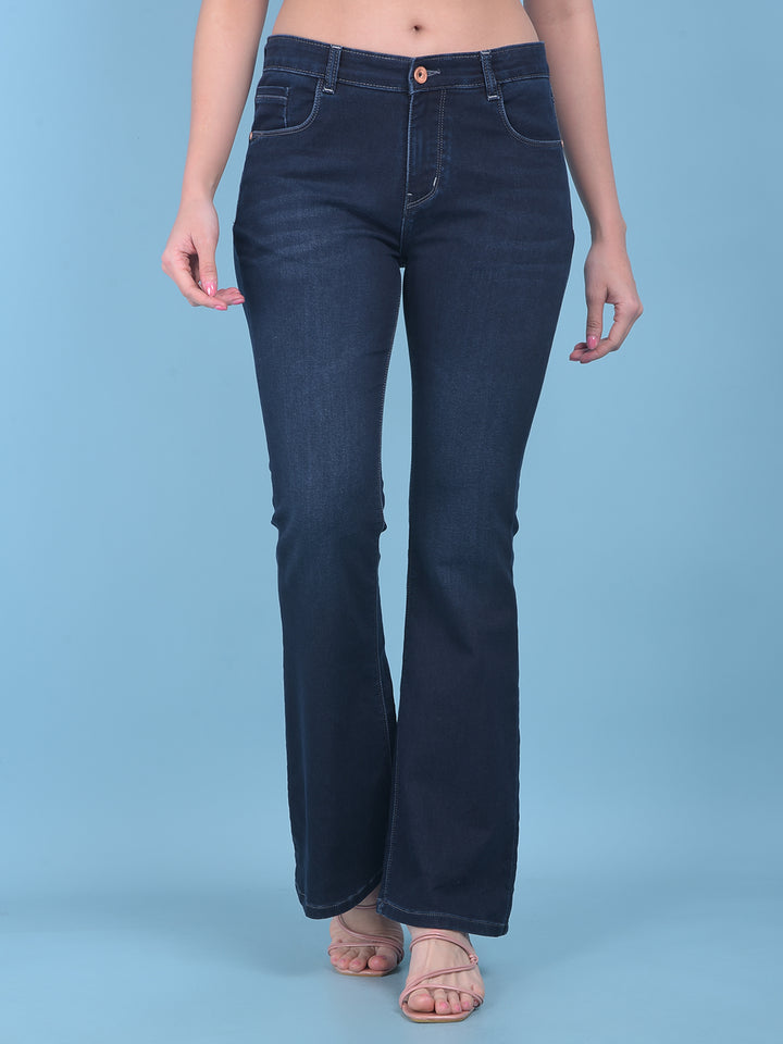 Navy Blue Bootcut Jeans-Women Jeans-Crimsoune Club