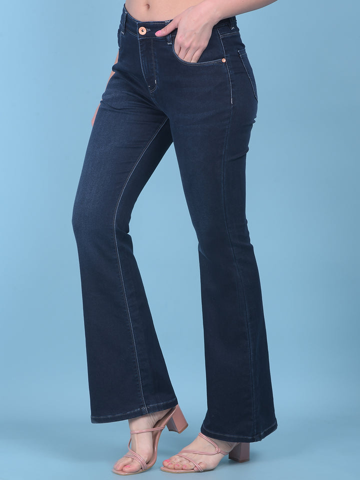 Navy Blue Bootcut Jeans-Women Jeans-Crimsoune Club