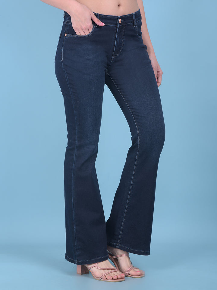 Navy Blue Bootcut Jeans-Women Jeans-Crimsoune Club