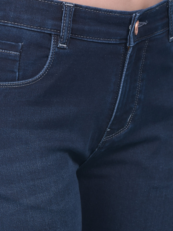 Navy Blue Bootcut Jeans-Women Jeans-Crimsoune Club